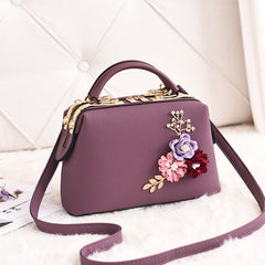 Embroidery Flower Shoulder Bag Women's Handbag PU Leather Messenger Bag