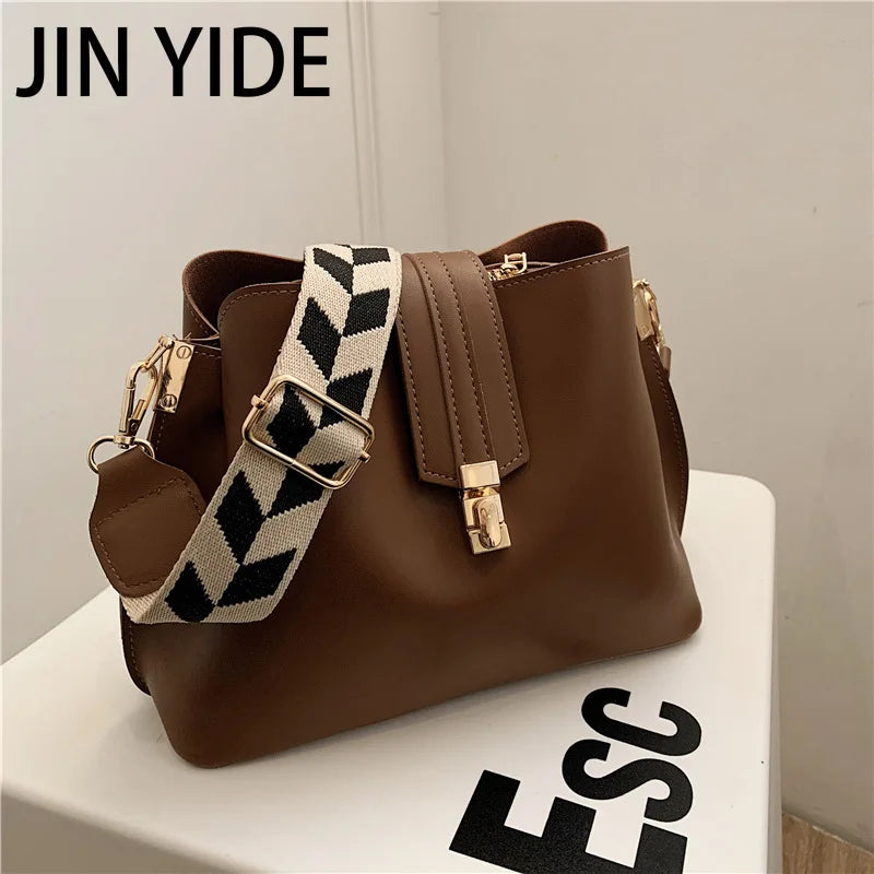Vintage Small Leather Bucket Crossbody Bag for Women Lady Handbag
