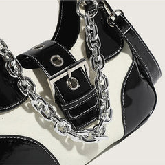 Canvas Splicing Shoulder Bag Girls Crossbody Chain Bag