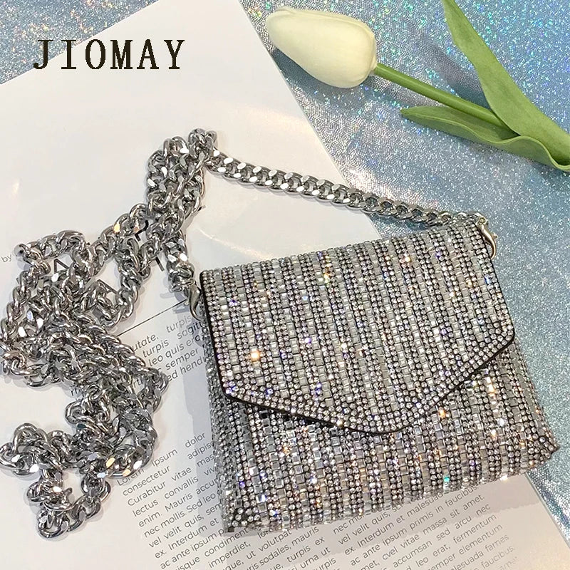 Rhinestone Clutch Purse with Chain Crossbody Bag