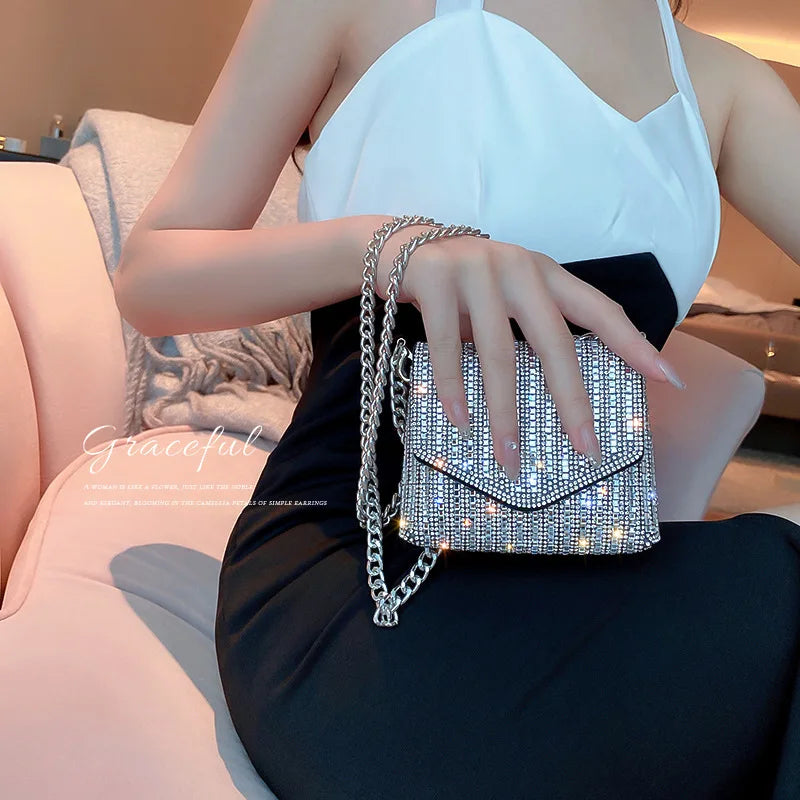 Rhinestone Clutch Purse with Chain Crossbody Bag