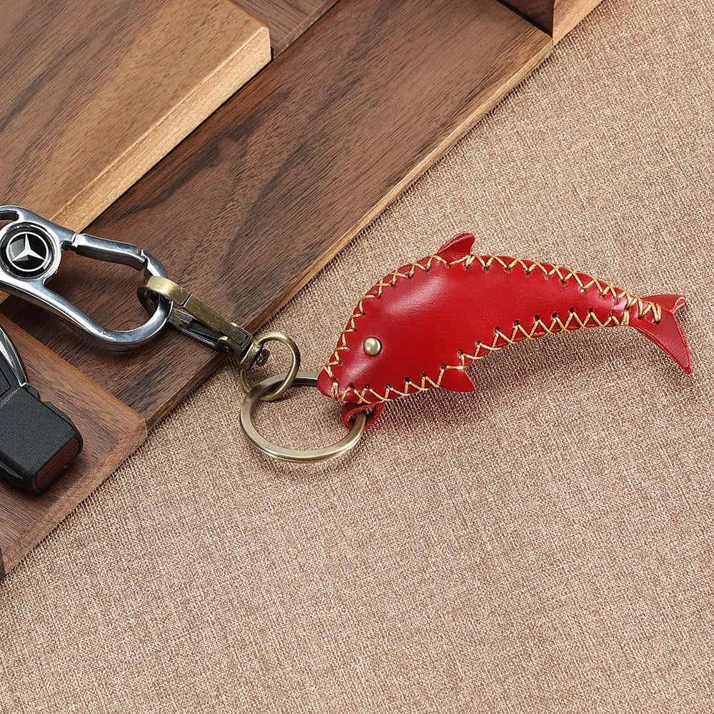Leather Dolphin Keychain for Car Home Decor