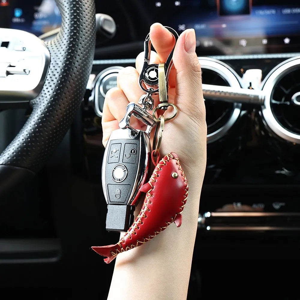 Leather Dolphin Keychain for Car Home Decor