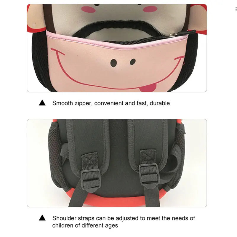 3D Monkey Backpack Neoprene Kids School Bags for Girls Boys