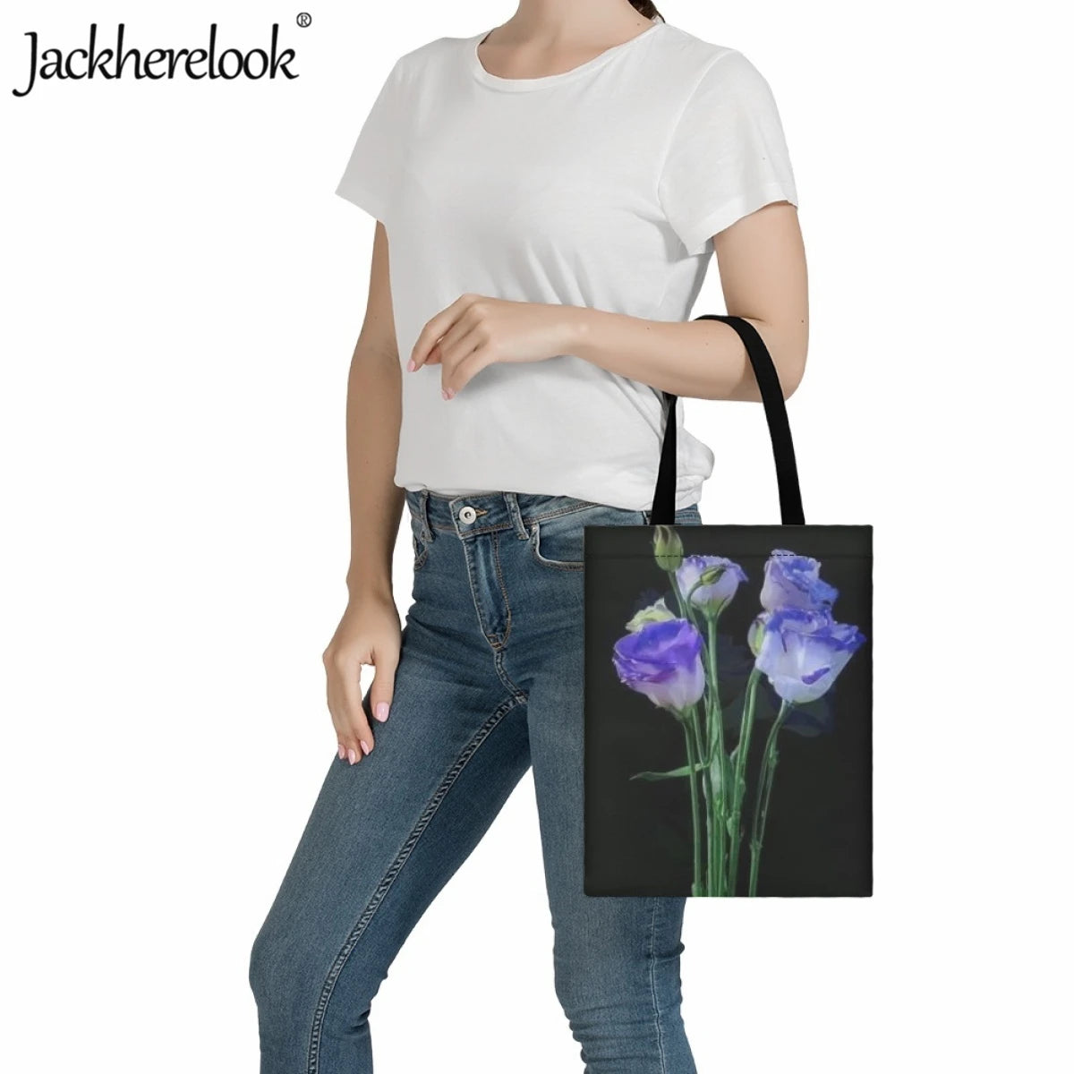 Flower Pattern Print Shoulder Bag Large Capacity Canvas Bag