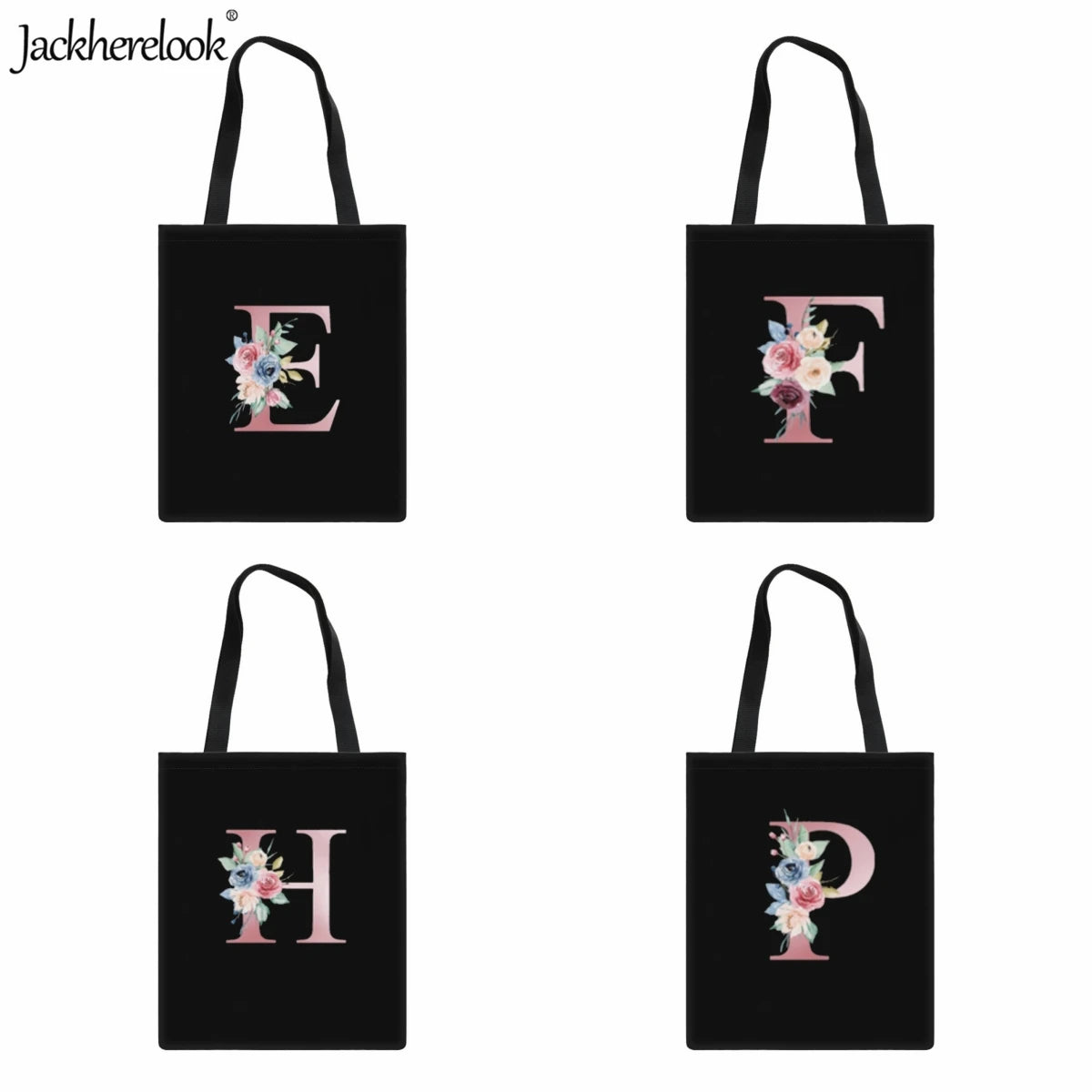 Canvas Tote Bag Letter Flower Arrangement Pattern Classic Shoulder Bag