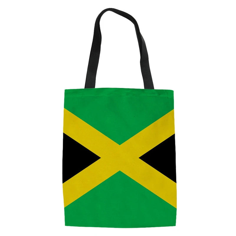 Jamaica Flag Ladies Folding Shopping Bag Tote Bag Canvas Shoulder Bag