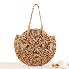 Japanese Korean Style Round Shoulder Straw Bag Women's Woven Beach Bag