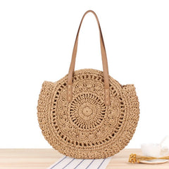 Japanese Korean Style Round Shoulder Straw Bag Women's Woven Beach Bag