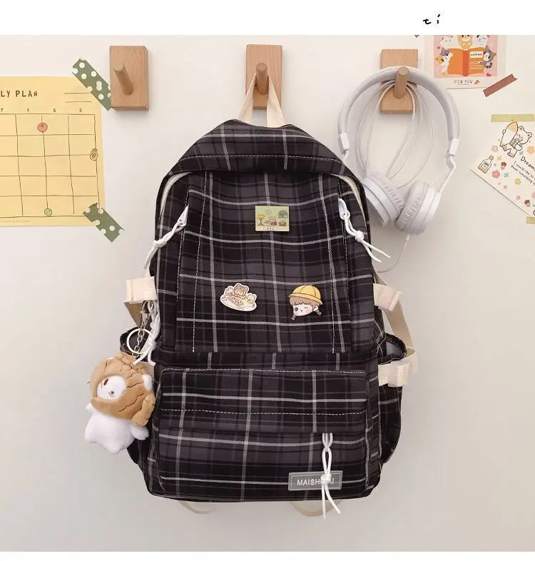 Japanese Plaid Backpack Large capacity Students schoolbag Campus Style Fashionab
