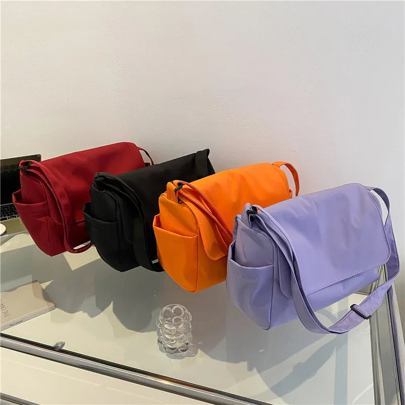 Japanese Solid Shoulder Crossbody Bag Women Oxford Cloth Big Lady Satchels
