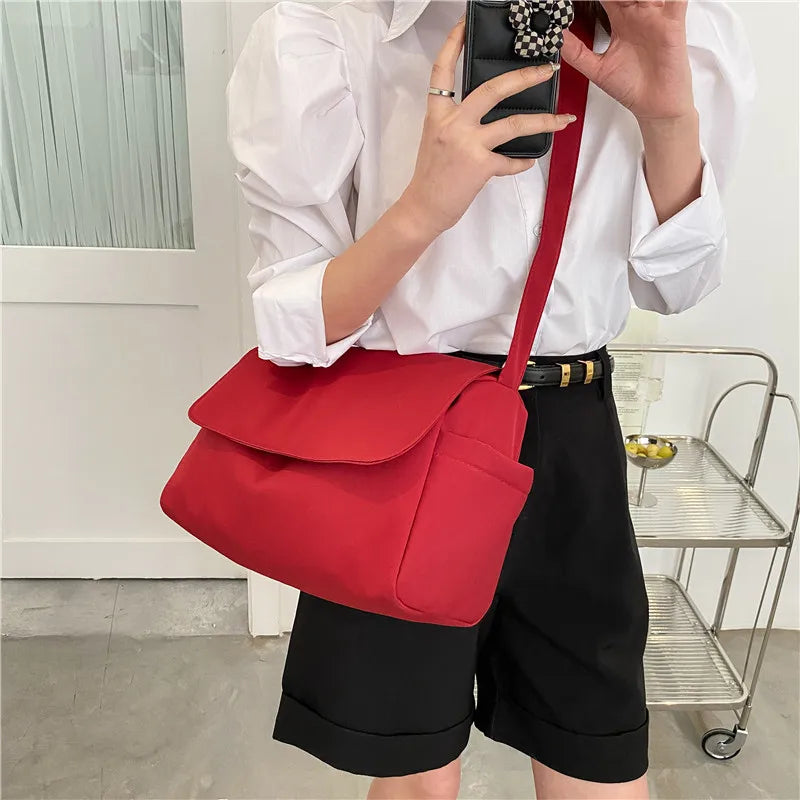 Japanese Solid Shoulder Crossbody Bag Women Oxford Cloth Big Lady Satchels