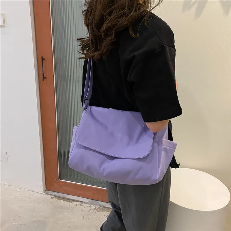 Japanese Solid Shoulder Crossbody Bag Women Oxford Cloth Big Lady Satchels