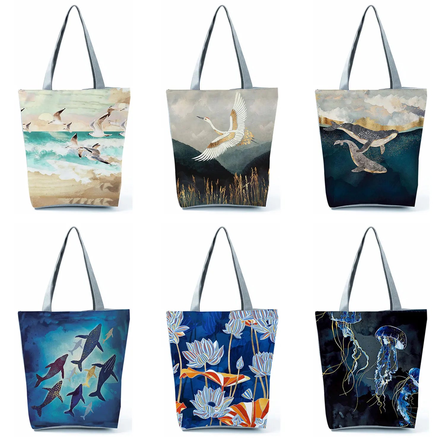 Japanese Style Ukiyoe Print Handbag Octopus Graphic Tote