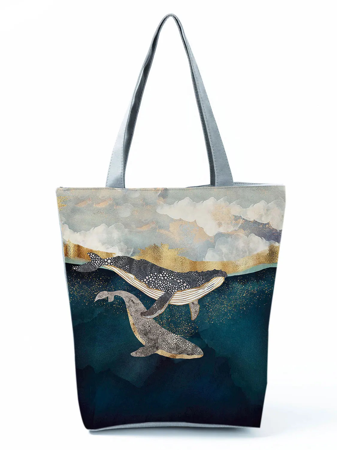 Japanese Style Ukiyoe Print Shoulder Bag Whale Tote