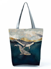 Japanese Style Ukiyoe Print Shoulder Bag Whale Tote