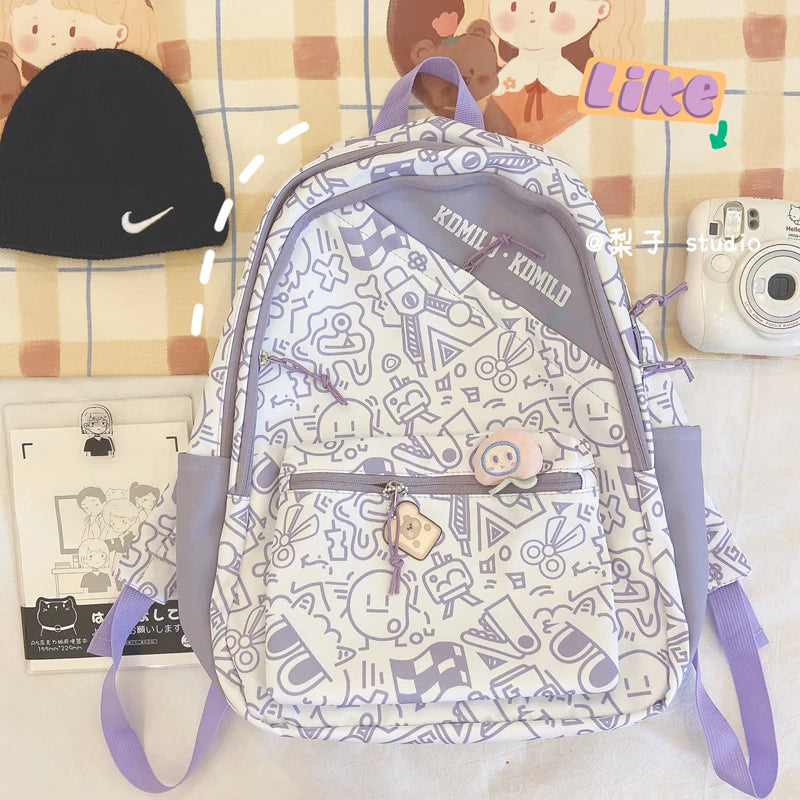 Harajuku Graffiti Backpack for Junior Students with Large Capacity