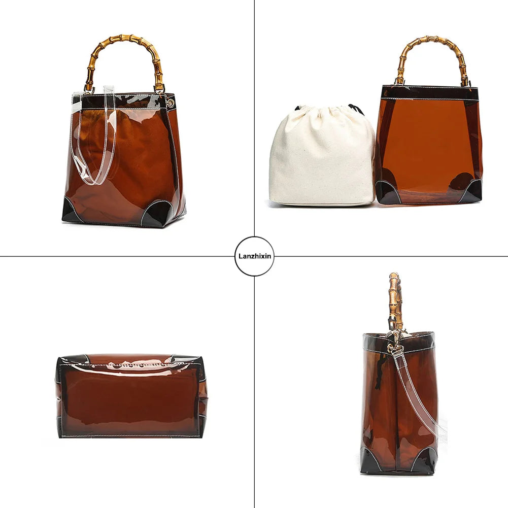 Clear Bucket Bag Transparent Shoulder Handbag Casual Shopping Scarves Messenger