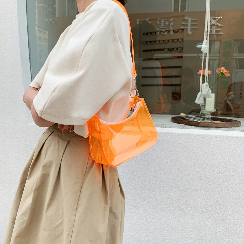 Jelly Women's Transparent Shopper Bag Solid Shoulder Handbag