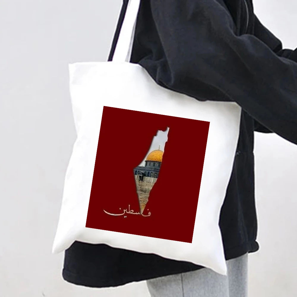 Jerusalem Map Flag Women Canvas Shoulder Bags Harajuku Handbags Totes