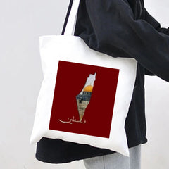 Jerusalem Map Flag Women Canvas Shoulder Bags Harajuku Handbags Totes