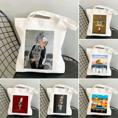 Jerusalem Map Flag Women Canvas Shoulder Bags Harajuku Handbags Totes