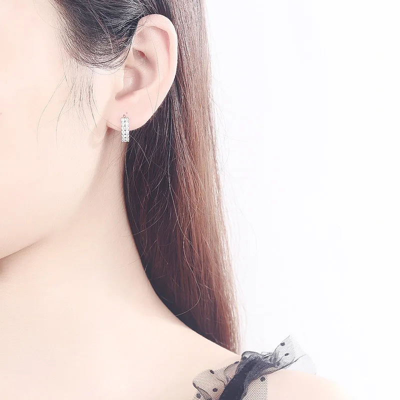 925 Silver Earrings Double Row Crystal Zircon Stud