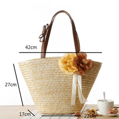 Boho Flowers Women Straw Bag Large Capacity Beach Tote