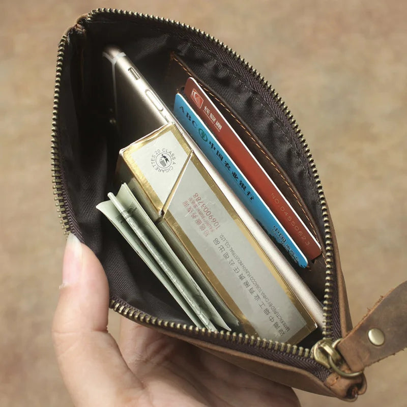 Minimalist Slim Leather Long Wallet Crazy Horse Retro Natural Cowhide