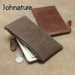 Minimalist Slim Leather Long Wallet Crazy Horse Retro Natural Cowhide