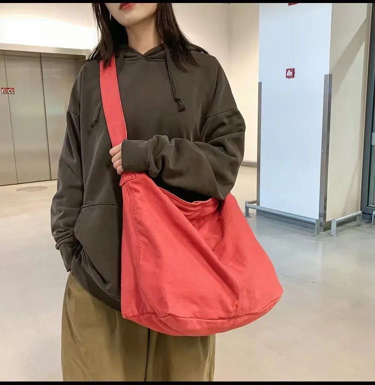 Women's Large Canvas Shoulder Bag Crossbody School Travel Purse