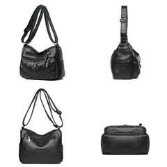 Solid PU Leather Crossbody Bag Vintage Thread Purses Shoulder Bag