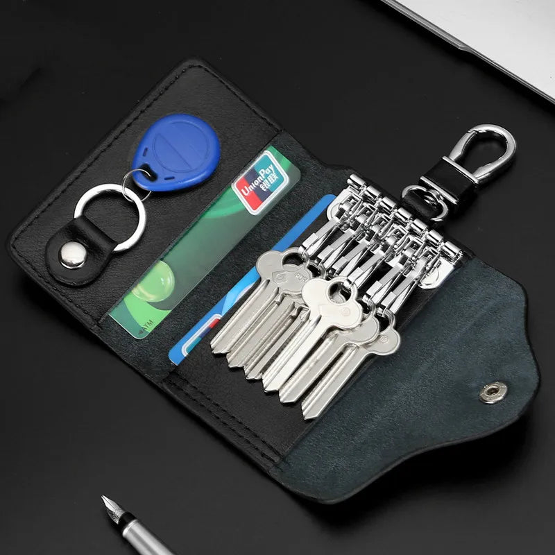 Leather Key Holder Wallet 6 Key Ring Organizer
