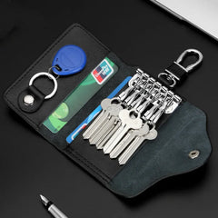 Leather Key Holder Wallet 6 Key Ring Organizer
