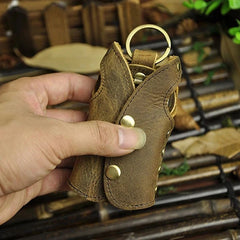 Men Car Remote Key Case Holder Chain Genuine Leather