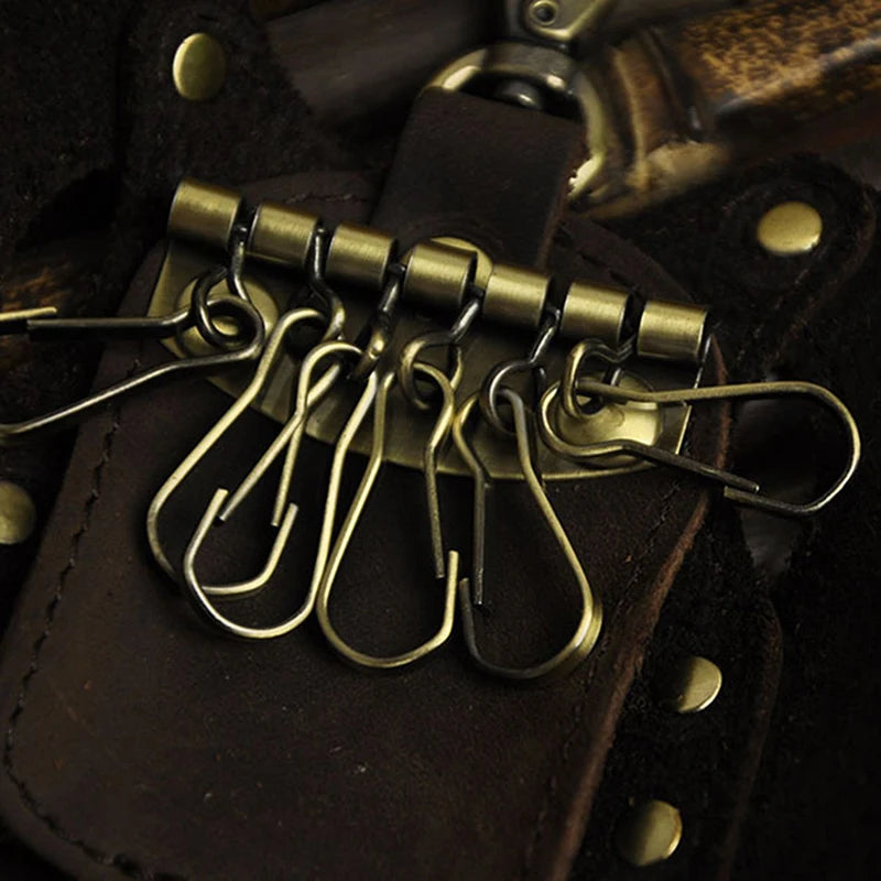 Men Car Remote Key Case Holder Chain Genuine Leather