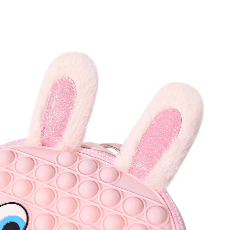 Kid Backpack, Rabbit Shape Stress Relief Push Bubble Zipper School Bag