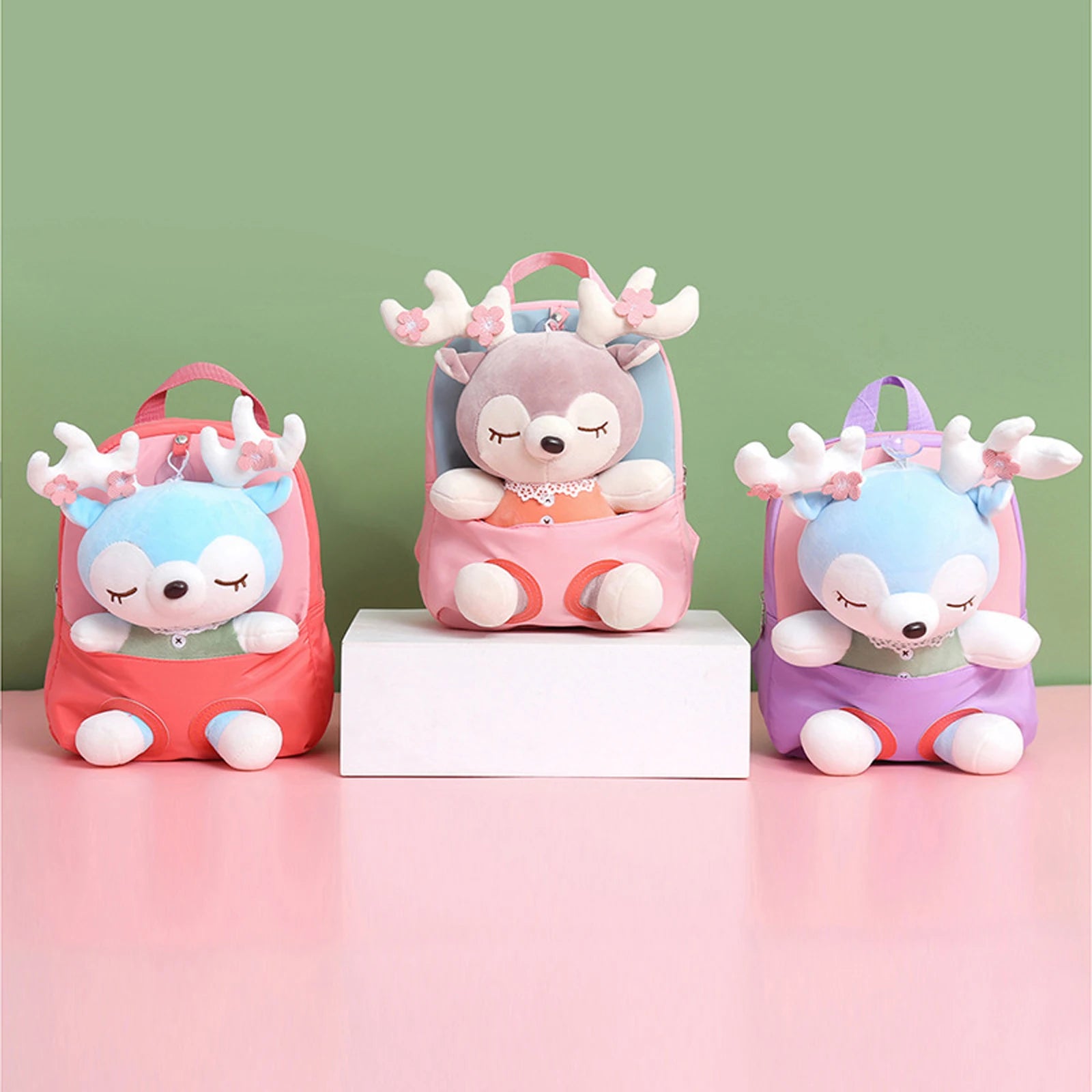 3D Elk Doll Cartoon Backpack Lightweight Large Capacity Girls School Bag