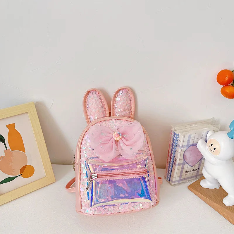 Kids Mini Laser Backpack Purse Rabbit Ear School Bags for Girls