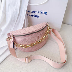 Knitted PU Leather Waist Bags for Women Weaving Fanny Pack Thick Chain Female Wa
