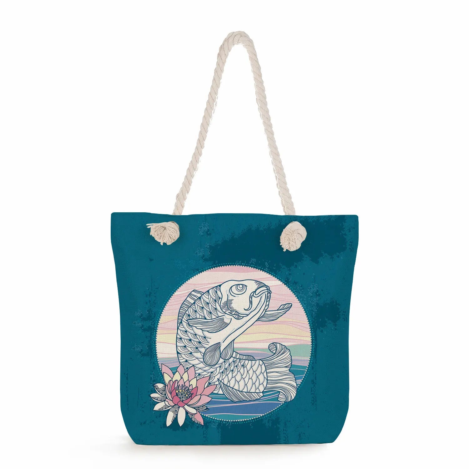 Koi Carp Print Shoulder Bags Fish Graphic Tote Bags