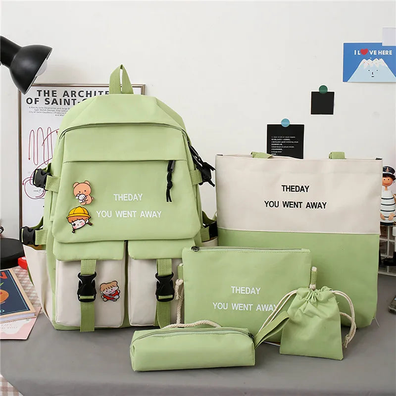 Canvas Middle School Backpack Set for Girls, 5 PCS