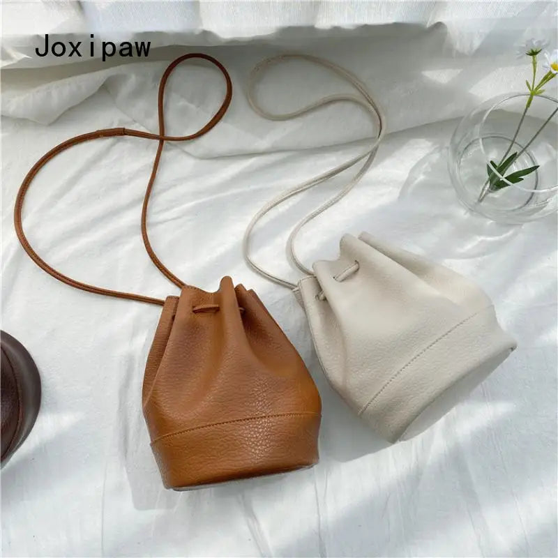 Vintage Mini Bucket Bag Pleated Crossbody Bag