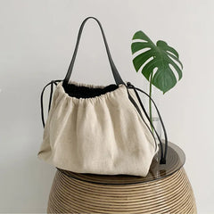 Canvas Drawstring Shoulder Bag Large Capacity Totes