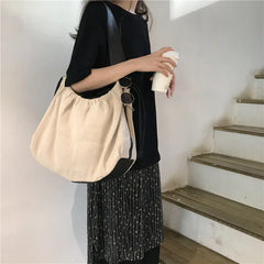 Canvas Drawstring Shoulder Bag Large Capacity Totes