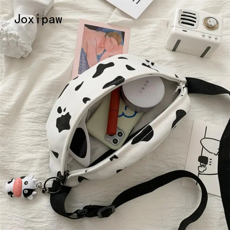 Cow Print Waist Bag for Women Vintage Multifunction Fanny Pack
