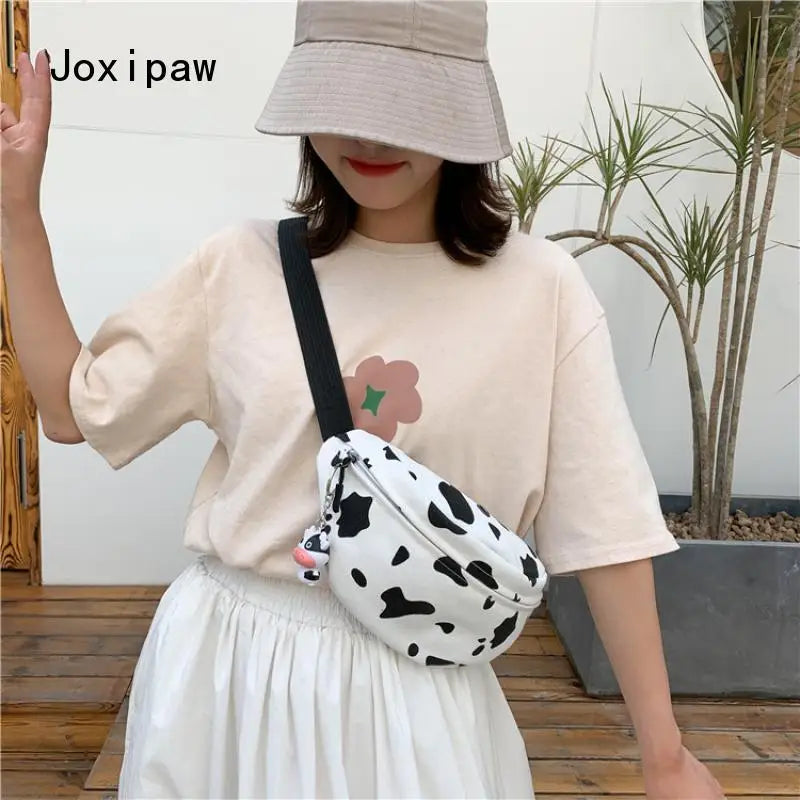 Cow Print Waist Bag for Women Vintage Multifunction Fanny Pack