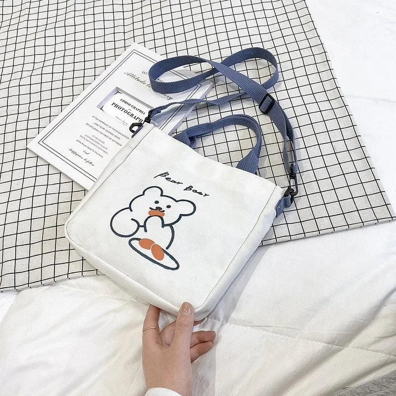 Bear Canvas Shoulder Bag Female Tote Bag Women
