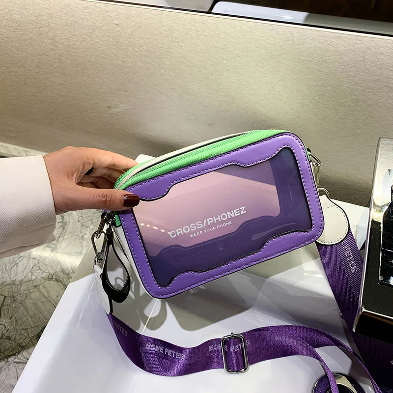Clear Jelly Women Shoulder Flap Bag with Wide Strap Crossbody