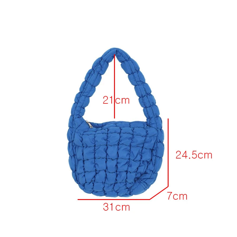 Women's Down Padded Shoulder Bag Bubbles Tote Big Ruched Handbag